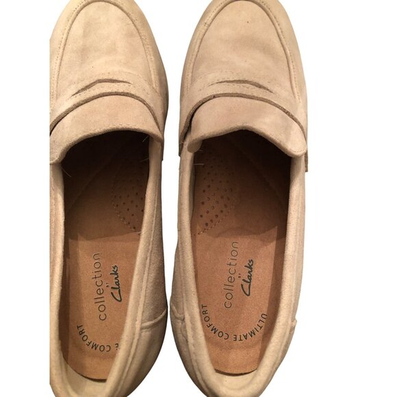 Clarks Womens Beige Suede Loafers Ultimate Comfort Slip-On Shoes Size 8.5 - Picture 5 of 8